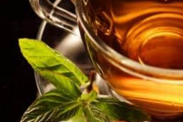 Infusión de té de hierbas medicinales en una taza